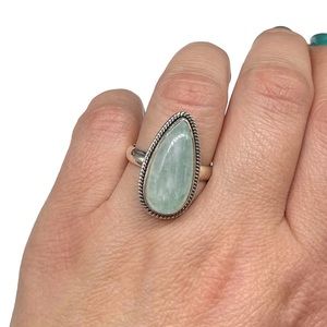 Green Moonstone Teardrop Ring in Silver setting